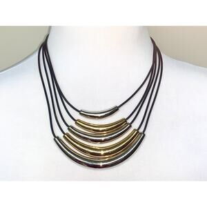Kaim Family Lia Sophia Silver & Gold Tone Multistrand Leather Cord Necklace